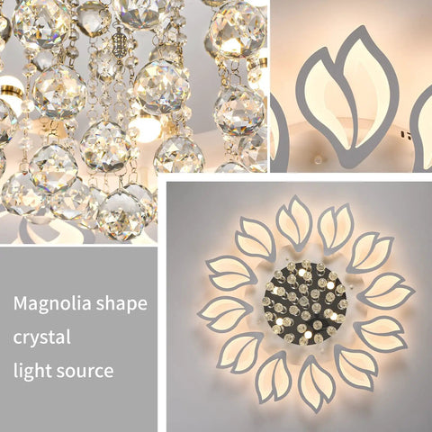 Collage of Led Flower Ceiling Light With Remote Dimmable Modern Flush Mount Chandelier, Acrylic Petal Ceiling Fixture