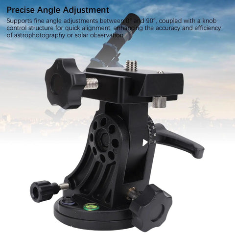 All Metal Telescope Mount With 0 To 90 Degree Fine Tilt, Aluminum Alloy Latitude Adjustment Seat, close-up view with threaded knobs