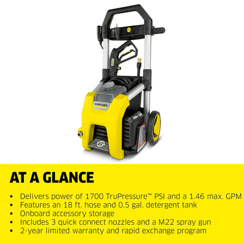 Heavy Duty 1700 PSI Pressure Washer With 1.2 GPM, 3 Nozzles, Detergent Tank, Turbo, 15 And 65 Degree Sprays, CETA Certified