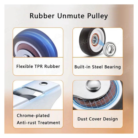 1 Inch Fixed Caster Wheels Silent Tpr Rubber Rollers Non Swivel Plate Casters showing flexible TPR rubber and built-in steel bearing.