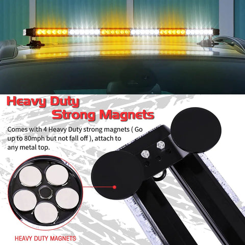 37.5 Inch 78 Led Strobe Light Bar Built Like A Tank With Slap And Go Magnetic Mount showing strong magnets for secure attachment.