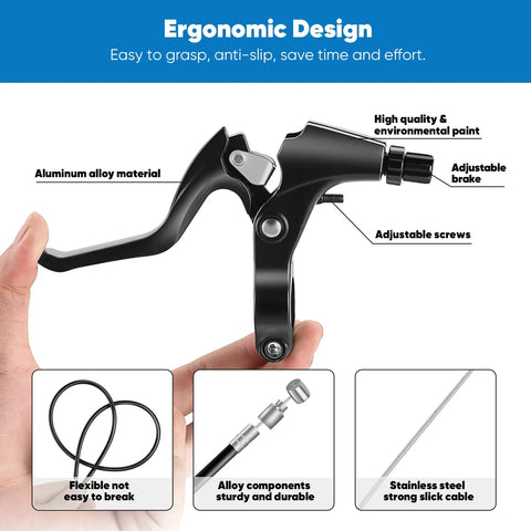 Close-up of brake lever from V-Type Bike Brake Set With Front And Rear Calipers, Universal MTB Brakes, highlighting ergonomic design.