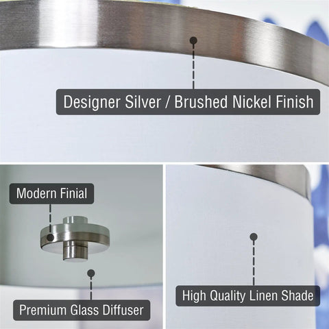 Close-up details of the Mid Century Modern 3 Light Flush Mount Ceiling Light with cream fabric shade, glass diffuser, in copper bronze finish.