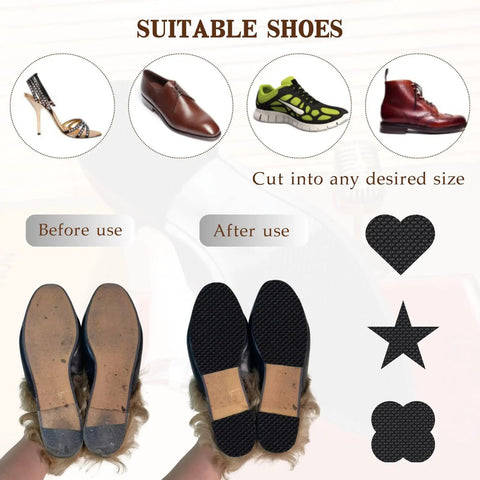 Five Thirty Second Inch Thick Rubber Shoe Soling Sheet For Boots And Shoes With Diamond Pattern Non Slip Bottom showing before and after use