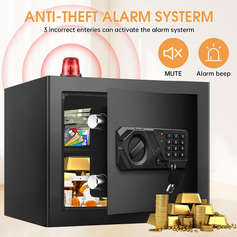Heavy Duty Home Safe With Fireproof And Waterproof Protection Digital Security Safe With Key And Combo Lock open showing contents.
