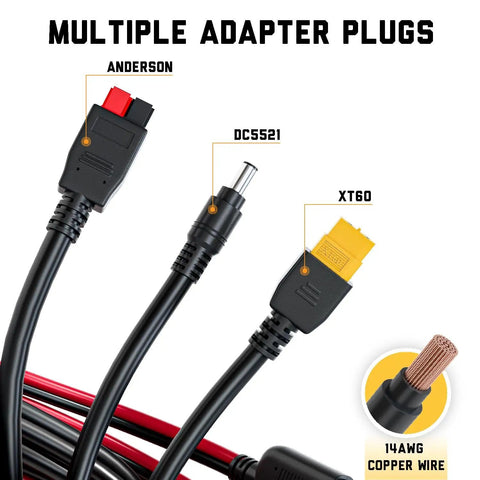 MC4 Solar Panel To Power Station Adapter Cable With Three Branch Leads For XT60, Anderson, And DC5521 Connectors, 14AWG