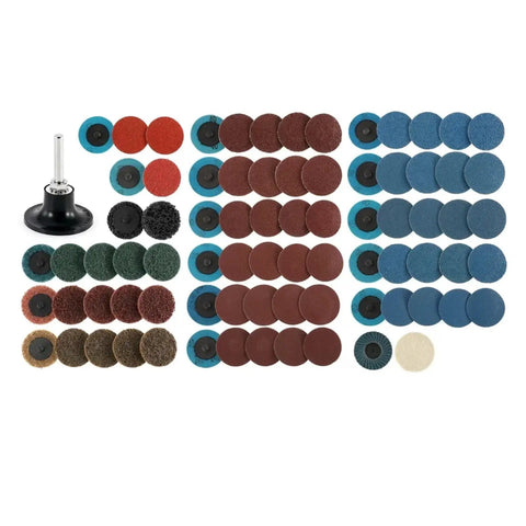 Assorted abrasive discs and wheels for Badass Heavy Duty Pneumatic Angle Die Grinder Kicking Out 25000 Rpm for metal work.