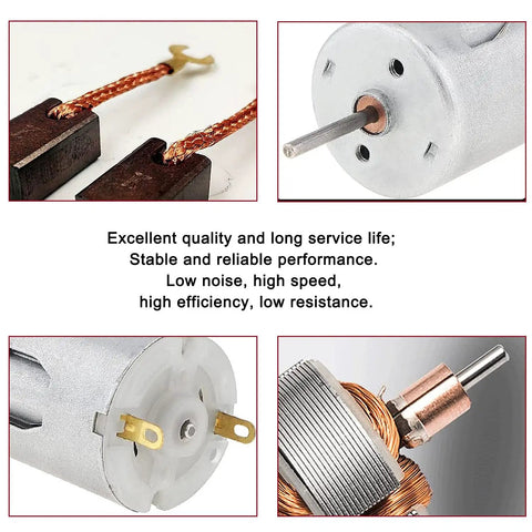 Close-up images of 280 DC Mini Motors Kit 10 Pack 3V to 12V Round Shaft Micro Electric Motors for DIY RC Airplanes Boats Toys