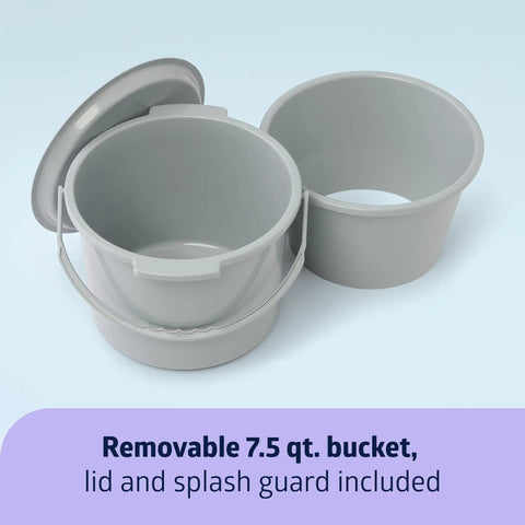 Removable pail and splash guard for Rock Solid Senior Commode Chair With Knockout Comfort Foam Cushion.