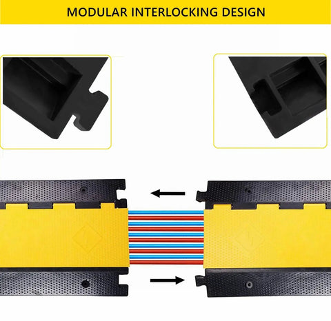Tough As Nails Rubber Cable Protector Ramp Five Channel Wire Cover showcasing modular interlocking design for cord routing.