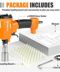 Package includes Dope Lightweight Pneumatic Decorative Nailer For Upholstery And Furniture with manual, loading board, tool kit.