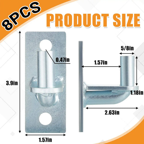 Product size diagram for Heavy Duty 8 Piece Wall Mount Gate Hinges With 5/8 Inch Steel Pin For Farm Gates And Outdoor Chain Link Fences.