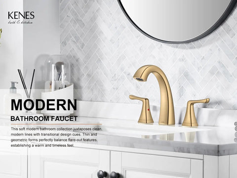Top Notch Champagne Bronze Widespread Bathroom Faucet Three Hole Sink Tap With Dual Flow Spray Valve And Lead Free Design For Hassle Free Setup And A Smooth Finish That Really Delivers in modern bathroom setting.