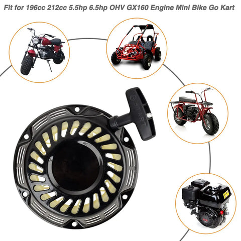Pull Start Recoil Starter Assembly No Fuss For Predator 212cc And GX Engines shown with various compatible vehicles