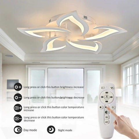 Modern Five Head Dimmable LED Ceiling Light With Remote Control Three Color Temperatures And Timer in living room