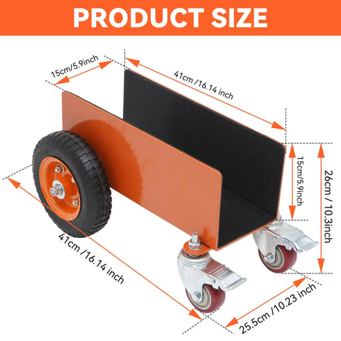 Heavy Duty Panel Dolly Cart With 1200 Lbs Capacity Four Smooth Roll Wheels Rustproof Steel Build To Haul Drywall Or Doors like a badass on tight job sites - product size dimensions shown.