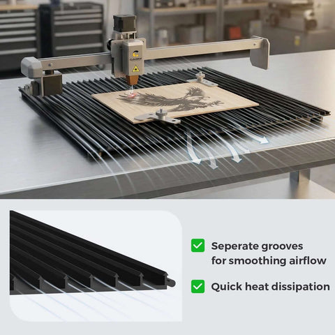 Cloudray 400x400mm black honeycomb laser bed front view for desktop CO2 laser cutter; heat-dissipation grooves; set of 4