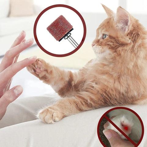 Dog Nail Grinder Replacement Kit 26 Pack With Sanding Drums And 80 Grit And 120 Grit Bands For Pet Nail Smoothing Shank Rotary Tool Kit For Home Grooming And Claw Care, shown in use with a cat's paw being groomed.