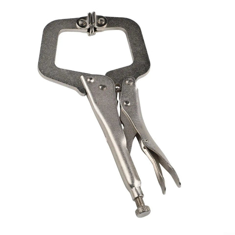 Heavy Duty 9 Inch Locking C Clamp Steel Welding Pliers With Adjustable Screw For Metalworking And Fabrication Tasks, silver steel construction.