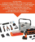 20V Max Cordless Drill With 64-Piece Home Toolkit In A Translucent Portable Toolbox, drill, attachments, translucent toolbox