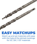 Pro Grade Pocket Hole Drill Bit For Accurate Pocket Hole Joinery With Easy Set Design In High Speed Steel showing etched markings