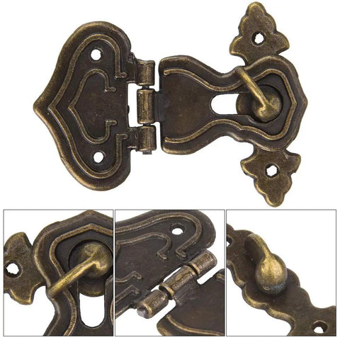 Chic Vintage Bronze Hasp Latch Clamp For Antique Wood Boxes, Retro Zinc Alloy Toggle Catch close-up view with decorative design.