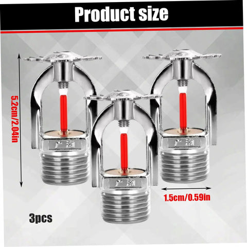 Three Pack Pendant Style Fire Sprinkler Heads Quick Response Sixty Eight Degree Water Spray Down product size dimensions, chrome finish.