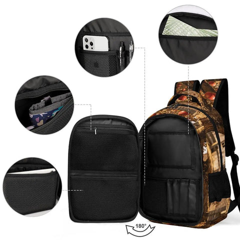 Interior view of Autumn Apple Orchard Printed Unisex Backpack With Large Capacity, showing multiple compartments and pockets.