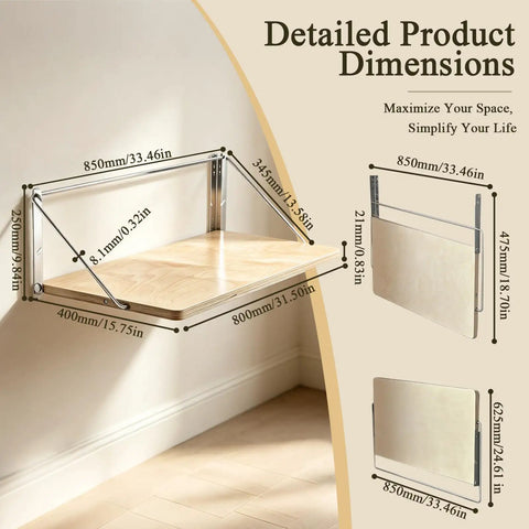 Solid Wood Wall Mounted Folding Table Boss Grade With Heavy Duty Metal Brackets And Hanging Organizer Shelf dimensions