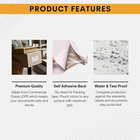 Product features of 1000 Pack 6X10 Clear Shipping Label Sleeves With Heavy Duty Self Adhesive Backing for waterproof packing!