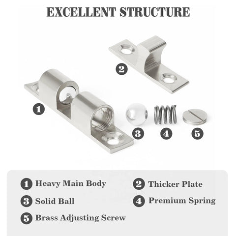 Double Roller Catch Cabinet Latches, Adjustable Ball Tension Brass Roller Catch, 67mm Solid Metal Cabinet Latches And Catches