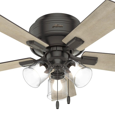 42 Inch Indoor Ceiling Fan With LED Lights And Pull Chain Kickin Low Profile Flush Mount 5 Blades Quiet Ceiling Fan For Bedroom Living Room Or Kitchen Noble Bronze Finish Model 52153
