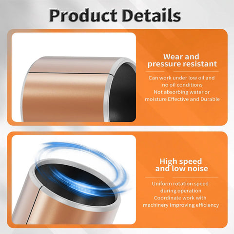 Sleeve bearings set, 8mm bore x 10mm OD x 5mm length; bronze self-lubricating bushings, front and cross-section views.