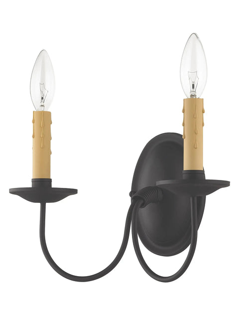 Heritage Two Light Black Wall Sconce built from solid steel with classic traditional design for timeless indoor lighting