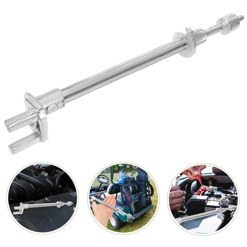 Silver front inner and outer tie rods for golf cart steering replacement, beefed up iron construction, shown in multiple angles.