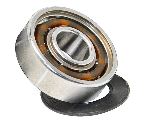Premium S608 Double Sealed Skateboard Ball Bearings Featuring Stainless Steel Races and ABEC Five, close-up view highlighting precision design.