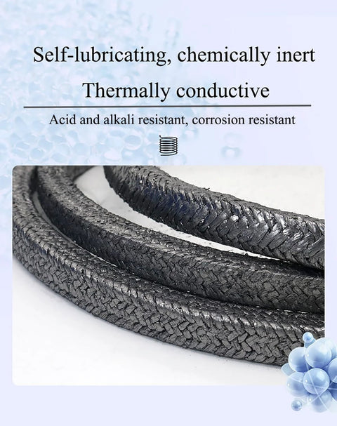 Graphite braided compression packing, 0.47 in diameter, 101 ft for pump glands, valve stems, or mechanical seals.