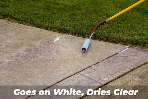 Kick Your Backyard Up A Notch With This Top Shelf Clear Satin Stamped Concrete Sealer applied with a roller on concrete surface.