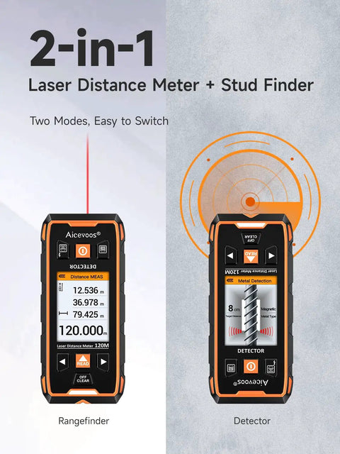 Hella Sensitive Wall Scanner And Slick Stud Finder Tool With Smart Chip Locates Wood Studs Metal Joists Live Electrical Wire And Pipes Using Laser Guide For Fast Drywall Or Framing Work At Home, featuring rangefinder and detector modes.