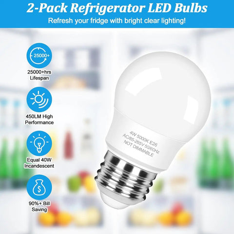 Image of 40W Equivalent Refrigerator Light Bulb 120V A15 E26 Waterproof IP54 Non Dimmable 450 Lumen Daylight White