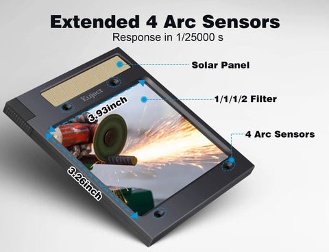 Auto Darkening Welding Helmet With Gloves, Solar Or Battery Powered Hood With Side Views, True Color Vision, arc sensors closeup