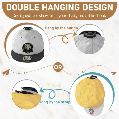 22 Pack Adhesive Hat Hooks No Drill Wall Hook No Drill Hassle Zero Sweat Setup Keeps Your Cap Game On Point showing double hanging design.