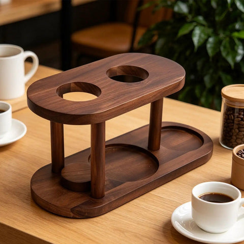 Solid Wood Pour Over Coffee Station With Elevated Dripper Stand For Smooth Extraction Natural Grain Finish Brings Chill Kitchen Vibes