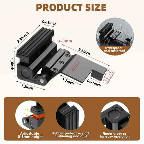 Tough As Nails Portable Door Lock And Reinforcement Lock For Travel With Zero Drill Setup Rock Solid Aluminum Alloy Frame size diagram with adjustable height