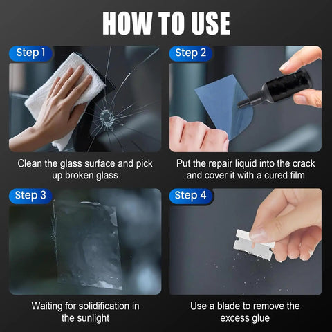 Instructional steps for DIY Windshield Crack Repair Kit For All Weather Performance And Quick Fix Glass Repair Tools