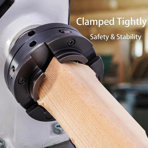 Heavy Duty Four Inch Four Jaw Self Centering Wood Lathe Chuck With 1 X 8 Tpi Thread clamping wood securely for stability.