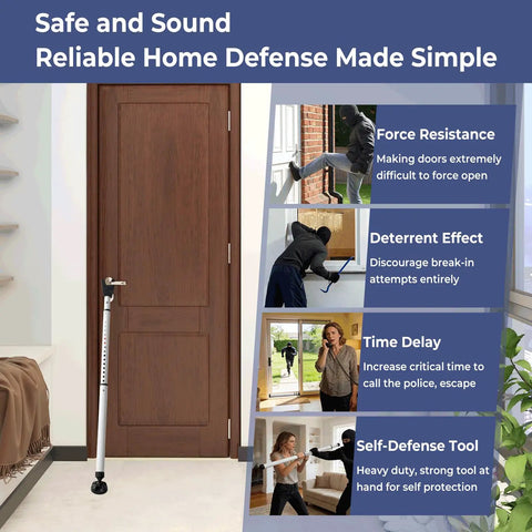 Heavy Duty Adjustable Sliding Door Security Bar With Swappable End Caps Locks Windows And Patio Doors Tight From Inside measures 17 to 46 inches shown installed near a door.