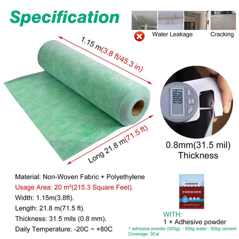 Heavy Duty Waterproofing Membrane Roll 3.8 Feet Wide 142.7 Feet Long 538 Square Feet Coverage detailed view with specifications.