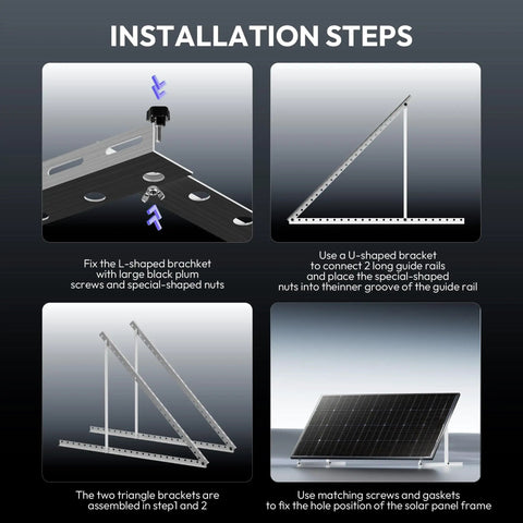 Installation steps for 41 Inch Aluminum Solar Panel Mount For Single Panel 100W To 200W With Adjustable 0 To 90 Degrees