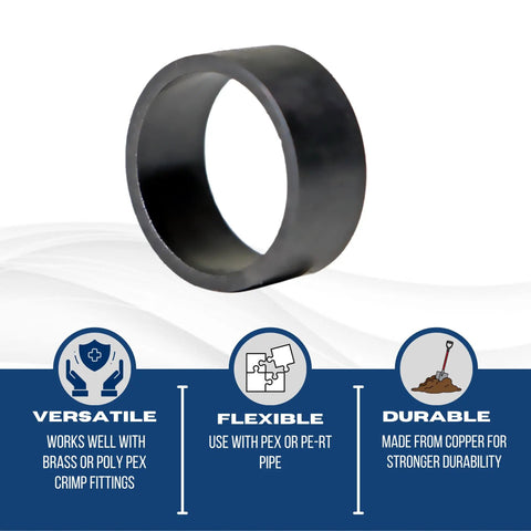 1/2 Inch Pex Copper Ring Pex B Crimp Set Of 50 With Dope Black Oxidized Finish, single black crimp ring on white background